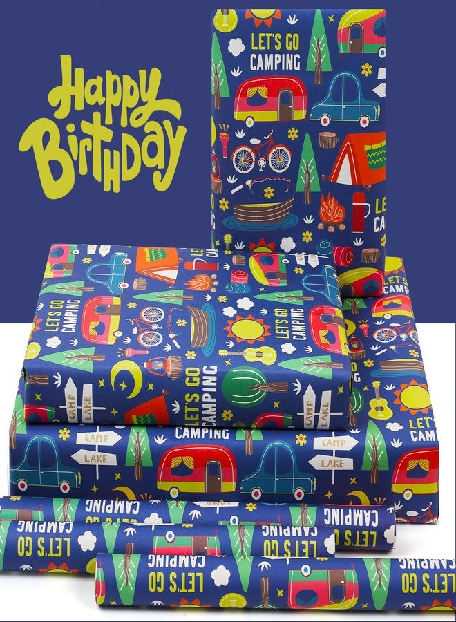 AircooL Let's Go Camping Wrapping Paper, 6 Sheets Adventure Tent Tree Car Torch Camp Wrap Paper, 20 x 28 inches Per Sheet Camping Gift Paper for Kids Boys Girls Birthday Outdoor Party - Image 3
